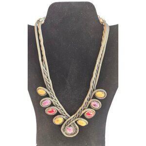 Unique Chico's Braided Necklace With Multicolor Purple, Gold, Red Gemstones & Me